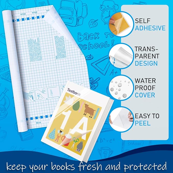 Chell Clear Contact Paper Roll for Books, 17.5 in x 10 ft Clear Self Adhesive Book Cover Paper Protector