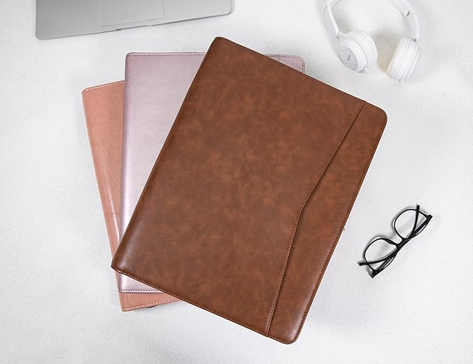 Calfinder Padfolio, portfolio folder, Padfolio for women and men, leather binder, portfolio organizer, Vegan leather folder, portfolio notebook, Resume Zippered Padfolio,Gift for Professionals, Brown