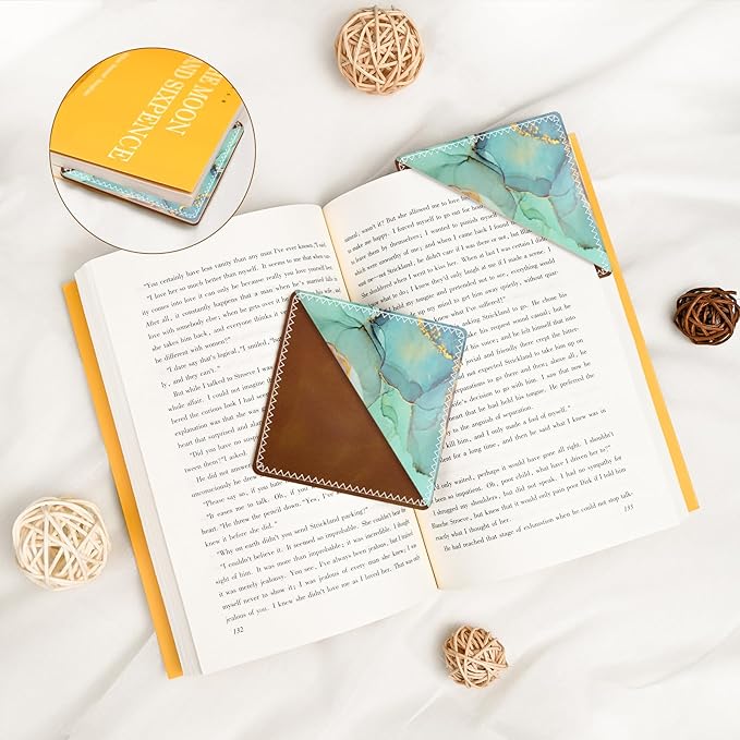 Personalized Leather Bookmarks, Fun & Cute Book Accessories for Reading Lovers, Unbreakable Page Markers for Women Men Girls Boys Student Teacher Kids Retirement Birthday Gifts (Green Marble)