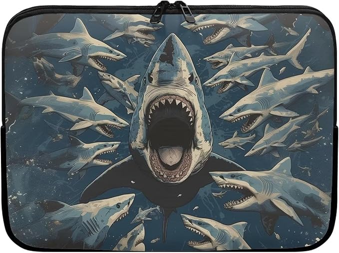 Shark Print Laptop Briefcases for Men Women, Lightweight Laptop Sleeve Case Water Resistant Neoprene Computer Carrying Cover 17 Inch Laptop Carrying Bag