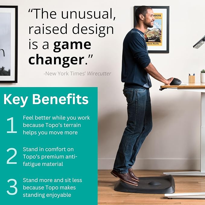 Topo Comfort Mat by Ergodriven | The Original Not-Flat Anti-Fatigue Standing Desk Mat with Calculated Terrain | Accessories | Obsidian Black