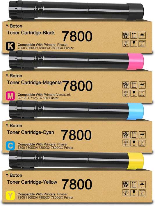 High Yield Phaser 7800 106R01569 106R01566 106R01567 106R01568 Toner Cartridge Set Replacement for Xerox Phaser 7800 7800DN 7800DX 7800GX Printer.4-Pack Black Cyan Magenta Yellow