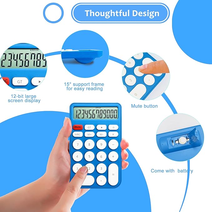 VEWINGL Standard Calculator 12 Digit,Desktop Large Display and Buttons,Calculator with Large LCD Display for Office,School, Home & Business Use,Automatic Sleep,with Battery
