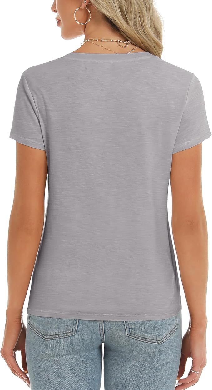 Stelle Womens T Shirts Short Sleeve V Neck Basic Tee Casual Loose Fit Tops Lightweight Soft Summer Outfits Clothes