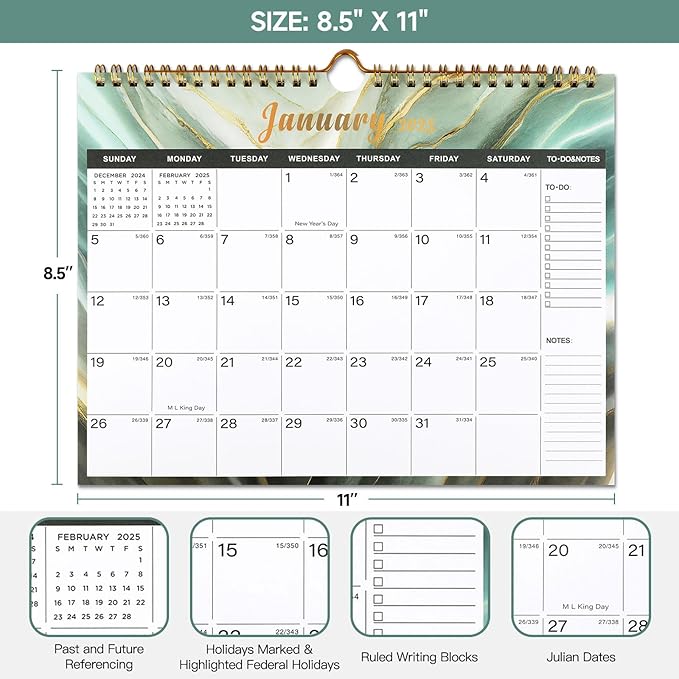 Lbylyhxc 2025-2026 Calendar - 18 Monthly Wall Calendar 2025-2026 from January 2025 to June 2026, 11 x 8.5 Inches.Thick Paper with Julian Dates and Block for New Year and Christmas Presents (2025-2026 wall calendar veins)