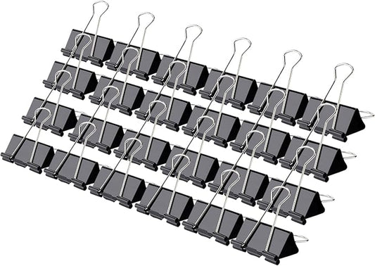 Binder Clips, Medium Binder Clips,24 Pcs 1.25 Inch,Black Metal Binder Clips and Paper Clips for Office, Home, School