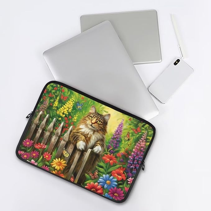 Cats Flower Printed Laptop Briefcase for Women Men, Waterproof 12 Inch Laptop Bag Messenger Bag Lightweight Laptop Case for Office Business Traveling Daily Use, Gift for Father