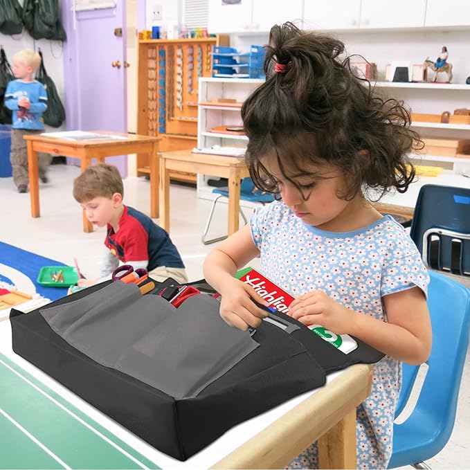 Black Chair Back Pocket School Seat Chair Storage Pocket Organizer with Label Slot Multiple Pockets for School Home Classroom Preschool Daycare