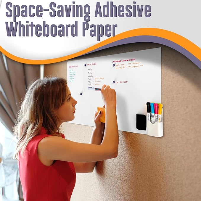 Magnetic Whiteboard Sticker - Adhesive Backing 60'' x 36'' Dry Erase Board for Wall Whiteboard Contact Paper for Kids Office Home Include Marker Magnet Eraser