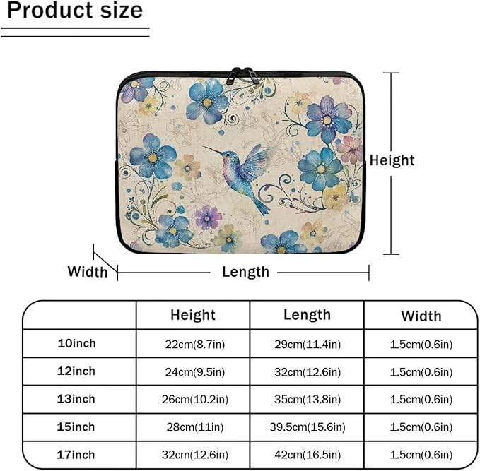 Hummingbird Printed Laptop Case Bag 15 Inch, Floral Printed Computer Bag Portable Laptop Sleeve for Boys, Easy to Carry Laptop Briefcase Work Bag Compatible with Most Laptops