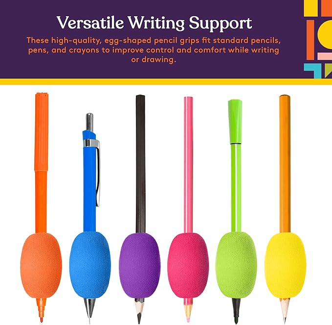 Special Supplies Egg Pen-Pencil Grips for Kids and Adults Colorful, Cushioned Holders for Handwriting, Drawing, Coloring - Ergonomic Right or Left-Handed Use - Reusable (12-Pack)