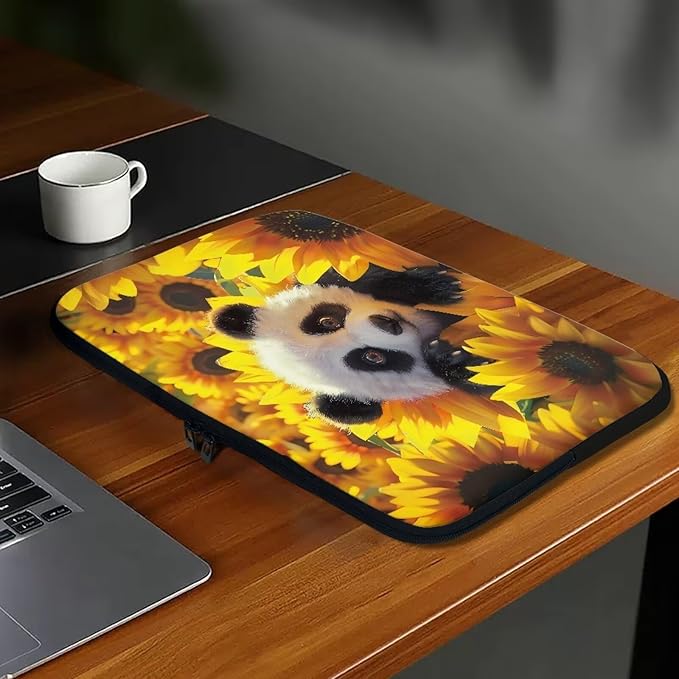 Sunflower Panda Printed Laptop Briefcase for Women Men, Waterproof Laptop Case Bag Laptop Case for 15 Inch, Lightweight Computer Carrying Cover with Zipper for Office Business Traveling