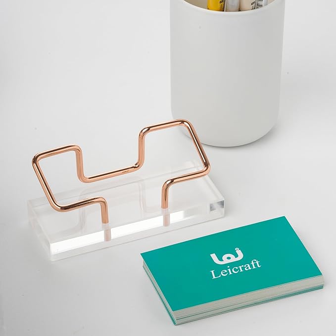 Business Card Holder for Desk, Modern Card Organizers and Office Desk Accessories for Men and Women (Rose Gold)