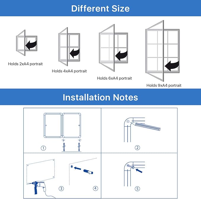 Swansea Blue Fabric Lockable Noticeboard Enclosed Pin Bulletin Board Glass Display Case for Wall Office School 6xA4