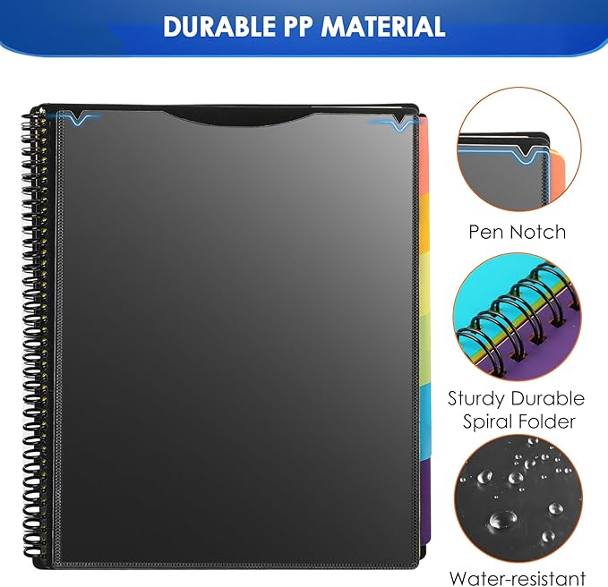 KTRIO 12 Pocket Poly Project Organizer, Spiral Binder Organizer Multi Pocket Folder with Dividers, Back Cover Utility Pouch, Letter Size School Supplies