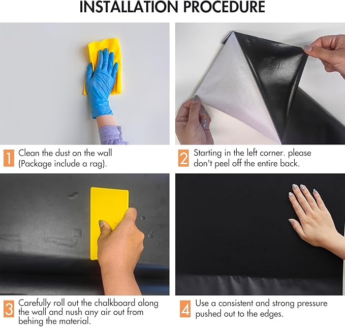 Chalkboard Wallpaper Stick and Peel: Contact Paper Classroom Chalkboard Stickers Chalk Board Paint Self Adhesive Wall Paper with 8 Colorful Chalks(17.5" x 393.7")