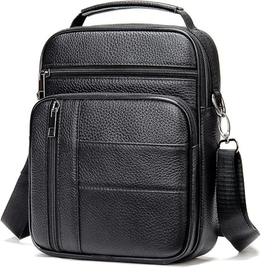 Hebetag Small Leather Sling Shoulder Bag Messenger Pack for Men Women Outdoor Travel Business