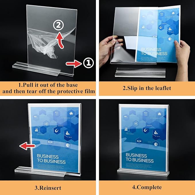 8.5x11 Acrylic Sign Holder 3 Pack Vertical Clear Table Menu Signs Holder,Double Sided Desktop Display Stand Plastic Picture Paper Frame Tabletop Sign Holder for Restaurants, Office, Show Fair, Store