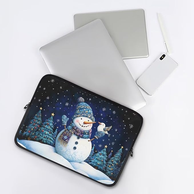 Cute Snowman Computer Sleeve for Women 13 inch Laptop Sleeve Christmas Lap Top Case with Multiple Uses Tablet Bag Teen Girls Laptop Carrying Case Briefcase