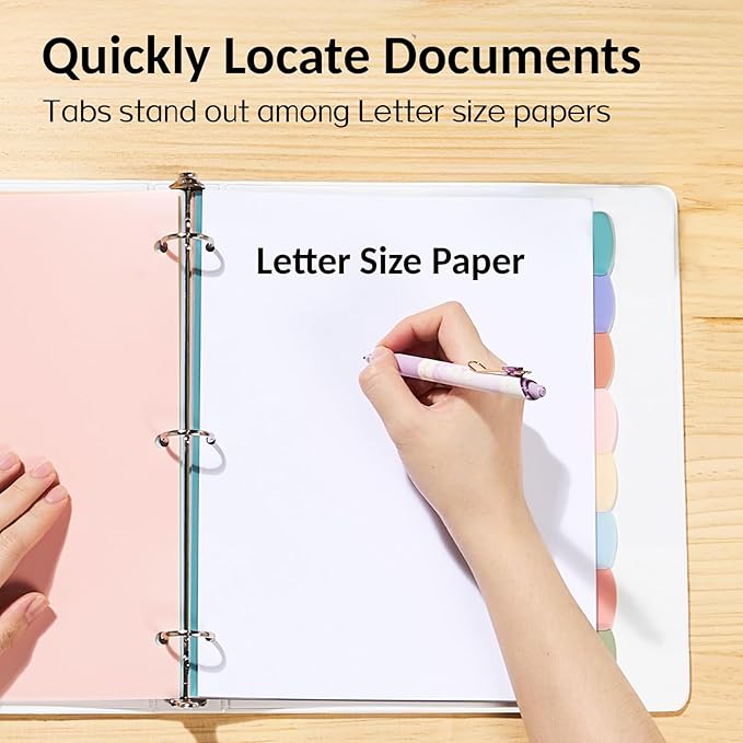 Sooez 8-Tab Durable Plastic Write & Erase Big Tab Dividers for 3 Ring Binder, Aesthetic Cute Pastel Binder Dividers for Student, Teacher, Office, Home Organizers, 3 Sets, Morandi