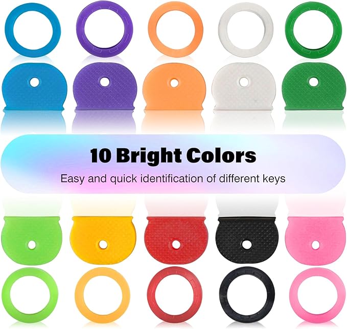 20 Pack Key Color Caps Covers Tags, Soft Rubber Key Identifiers, Plastic Key Toppers for Standard Flat Organization House Key (Not Suitable for Odd-Shaped Keys), 10 Colors, 2 Styles