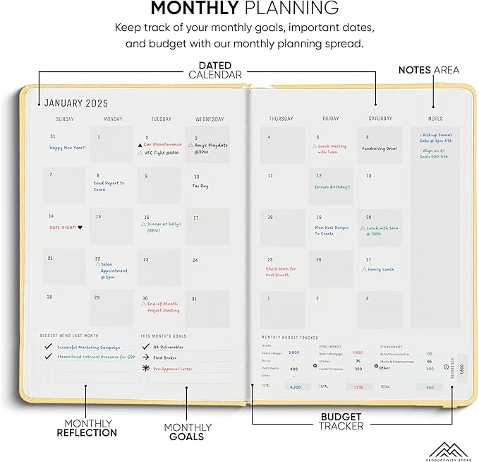 PRODUCTIVITY STORE Pro - Dated, 2025 Planner, 5.8” x 8.3” - The #1 Productivity Planner to Achieve Your 2025 Goals - Planner 2025-2026 - Cream - A5