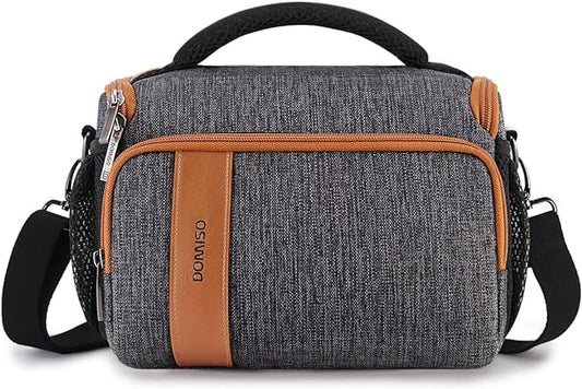 DOMISO Camera Bag Case Waterproof Anti-Shock Shoulder Bag for SLR DSLR Compatible with Nikon D90 D7000 D5300/Canon 60D 700D 5D2/Sony A580 A900/OLYMPUS/Fujifilm/Sony/Panasonic/Pentax/Samsung,Grey