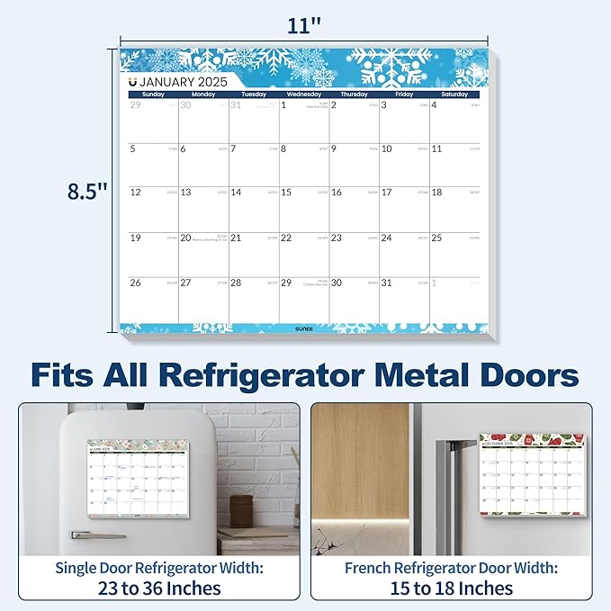 SUNEE Magnetic Calendar for Refrigerator from Now to June 2027 Wall Calendar, Fridge Calendar 3 Year Planner with Magnet for Monthly Program, 8.5"x11" Tearable Paper Calendar, Seasonal Color
