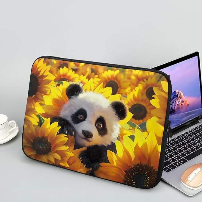 Sunflower Panda Printed Laptop Briefcase for Women Men, Waterproof Laptop Case Bag Laptop Case for 15 Inch, Lightweight Computer Carrying Cover with Zipper for Office Business Traveling