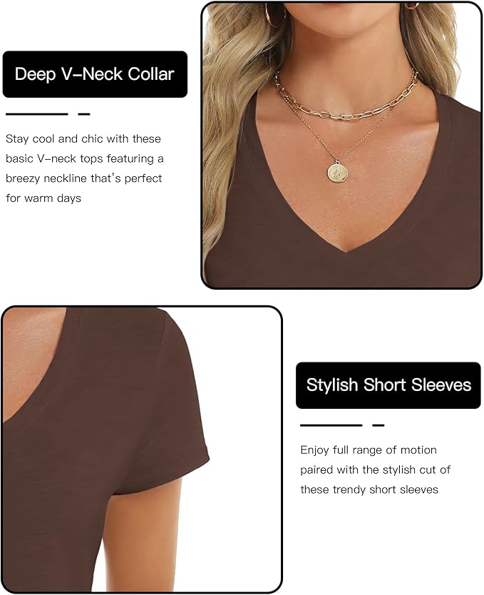 Stelle Womens T Shirts Short Sleeve V Neck Basic Tee Casual Loose Fit Tops Lightweight Soft Summer Outfits Clothes