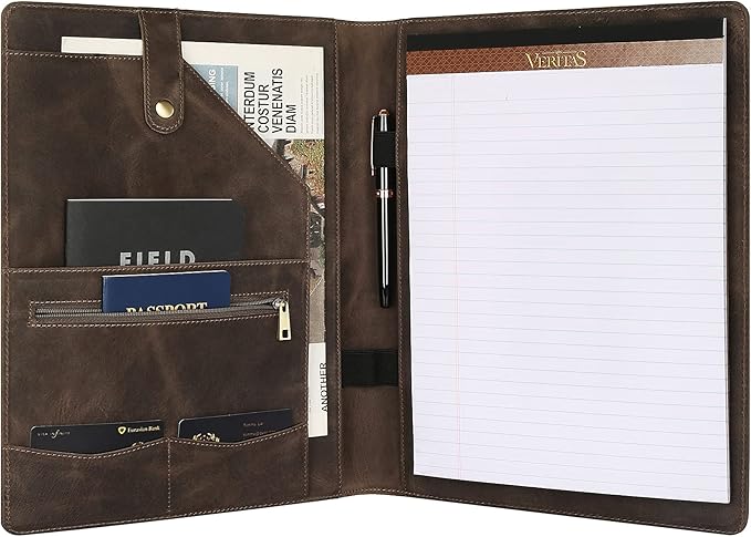 Personalized Leather Portfolio for Men, Engraved Leather Clipboard Portfolio Binder, Custom Leather Resume Padfolio for Women, Christmas Gift for His/Her (Notepad, Grey-Custom)
