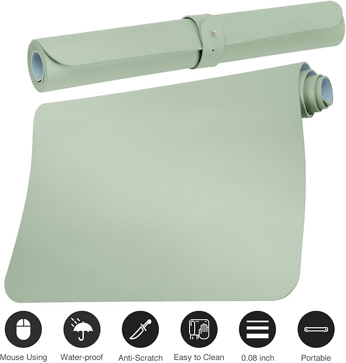 Boutilon Leather Desk Pad 24"x 14" Non-Slip Mouse Pad,Office Desk Mat,Waterprooft PU Leather Desk Blotter,Desk Pad Protector,Desk Writing Pad for Home Office Decor (S-Green)