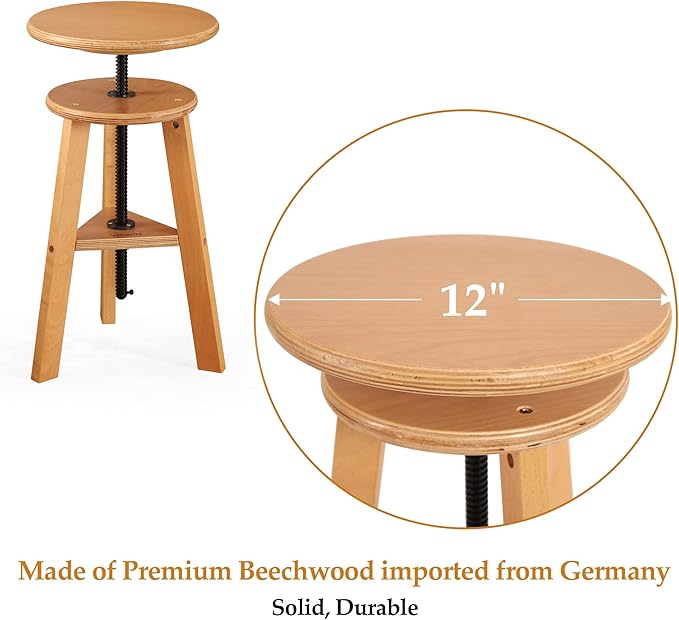 VISWIN 19"-26" H Wooden Adjustable Height Stool, Beech Wood Artist Stool for Drafting, Painting Stool for Artists, Adults, Wood Chair for ArtStudio, Bar, Kitchen, Home Use, Office