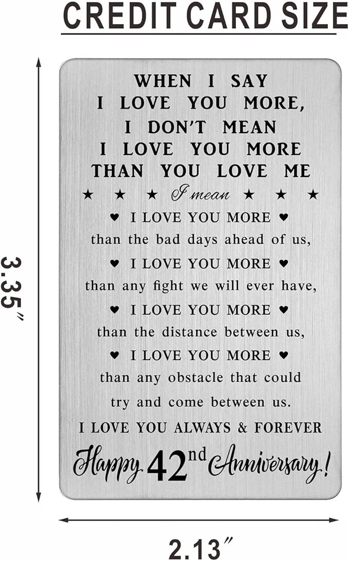 CPLJW 42 Year Anniversary Card Gifts for Women, 42nd Anniversary Romantic Gifts for Him, 42 Years Wedding Wallet Card Gift