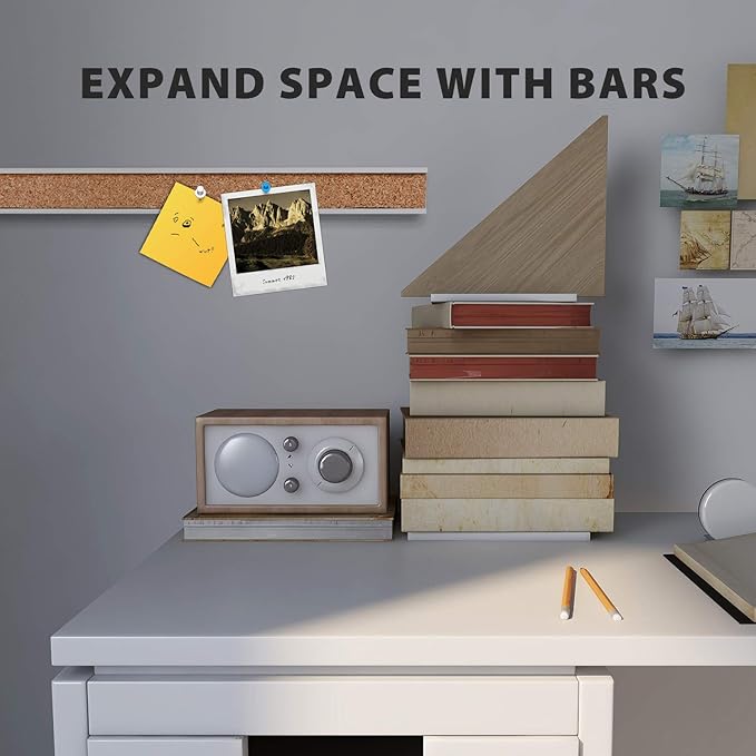 Corksidol Bulletin Bar Strip, Cork Board, 15" x 1", Classroom, Office, Cubicle, Aluminum Frame (Silver)
