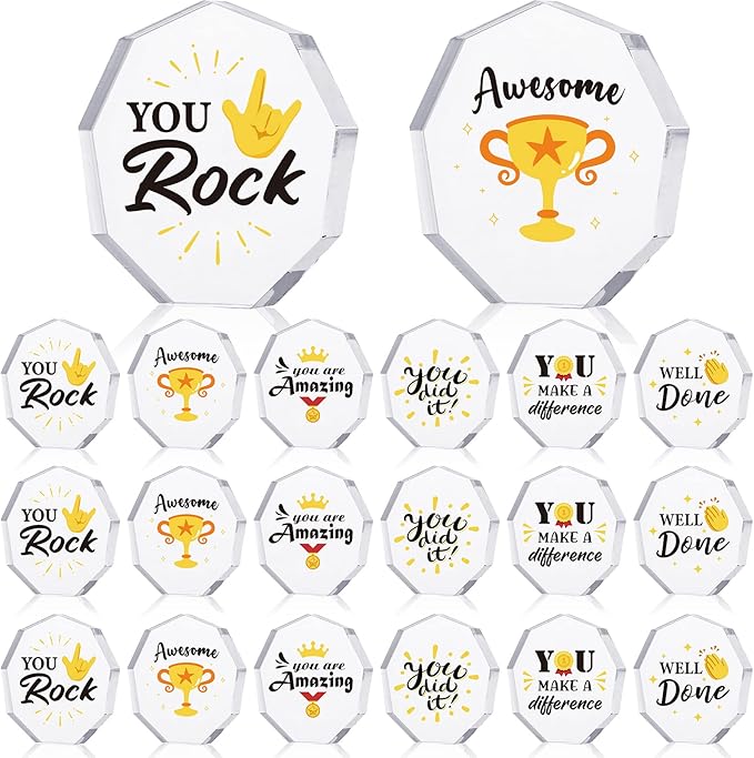 Janmercy 24 Pcs Appreciation Acrylic Award Trophies 6 Styles Employee Appreciation Gifts Bulk Plaques Personalized Engraved Fun Clear Cna Thank You Gift for Adults Office Party Decoration(Medal)