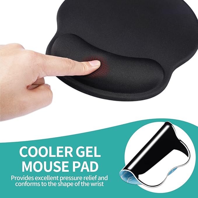 eulps Mouse Pad with Wrist Rest, Comfortable Computer Mousepad with Gel Wrist Support Smooth Surface and Non-Slip PU Base for Pain Relief, Laptop, Office & Home (Black)