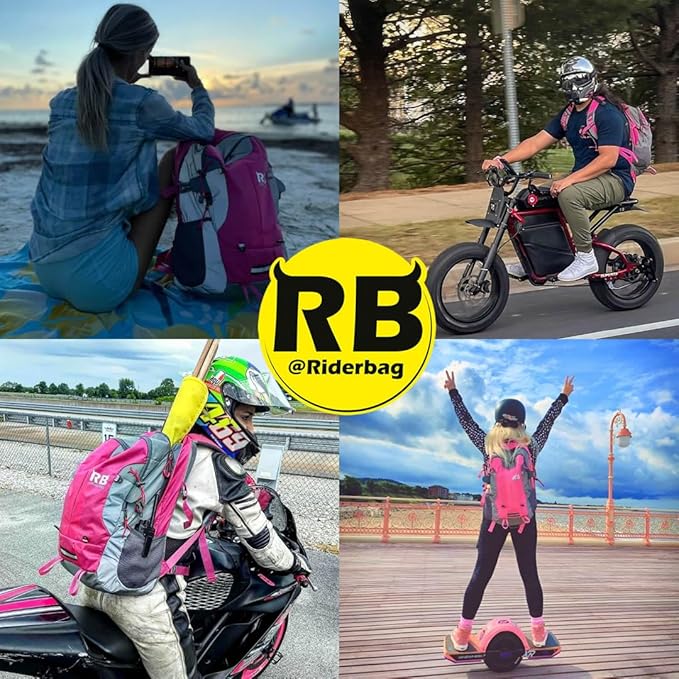 Reflective Motorcycle Backpack Lightweight, Water Resistant Casual Daypack with Laptop Pocket for Safe Commuter, Biking, and Daily Use. 35L Sport bookbag to Avoid Accidents (pink backpack)