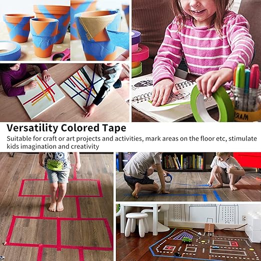 Colored Masking Tape 8 Rolls, 1 inch Wide x 14 Yards Long, Craft Color Painters Colorful Art Rainbow Labeling Tapes Marking Tape for Kids Crafts Moving Classroom, 8 Colors