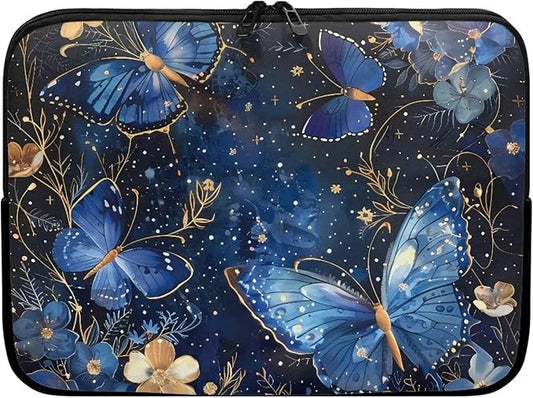 Butterfly Flower Laptop Sleeve for Women 17 inch Laptop Protector with Multiple Uses Computer Carrying Case Portable Tablet Bag Lap Top Case Men Laptop Protector Galaxy Blue