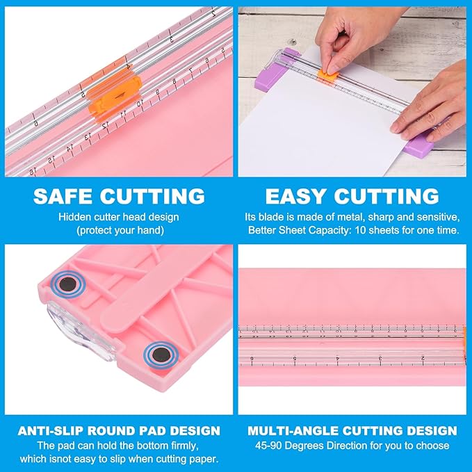 PATIKIL Paper Trimmer, Plastic Portable A5 Paper Cutter Slicer Tool with Side Ruler for Scrapbooking Craft Paper Photo Cardstock Label, Purple