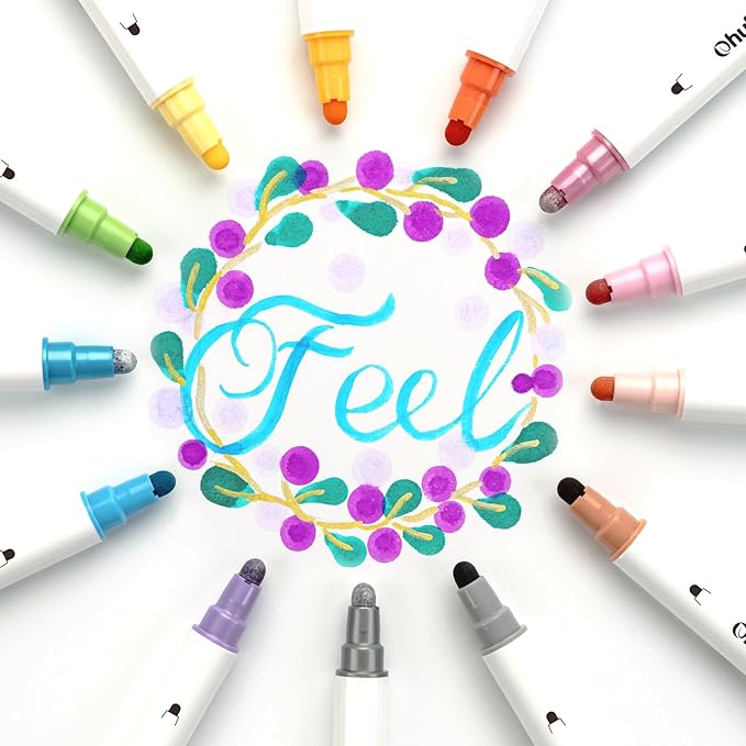 Ohuhu Journal Pens 24 Colors Dot Markers Pens Dual Tips (Calligraphy Brush & Dot) for Adults Water-based Metallic & Regular Colors Dot Pens for Lettering Journal Scrapbooking Coloring Markers - Kumimi