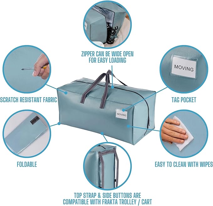 VENO 8 Pack Moving Bags w/Backpack Straps, Moving Boxes & Storage Bins Alternative, Packing Supplies, Camping Accessories Totes, Dorm Room Essentials Storage Bags (Shiny Light Blue, 8 Pack)