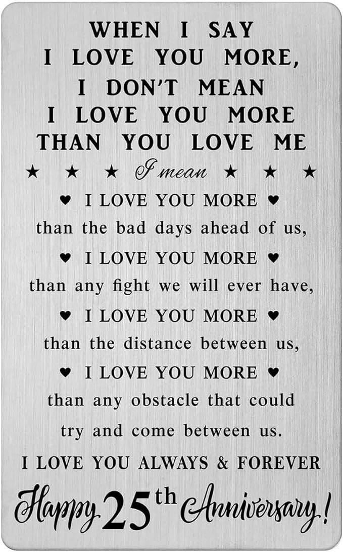 25th Anniversary Card Gifts for Women Couple, 25th 25 Year Anniversary Romantic Wallet Card Gifts for Wife