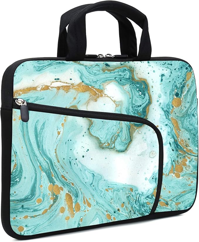 11.6" 12.2 inches Laptop Sleeve Chromebook Case Ultrabook Case Notebook Sleeve Tablet Case Neoprene Handle Sleeve for Men Women, Two Pockets Fit Apple MacBook Air Samsung Acer HP(Green Marble)