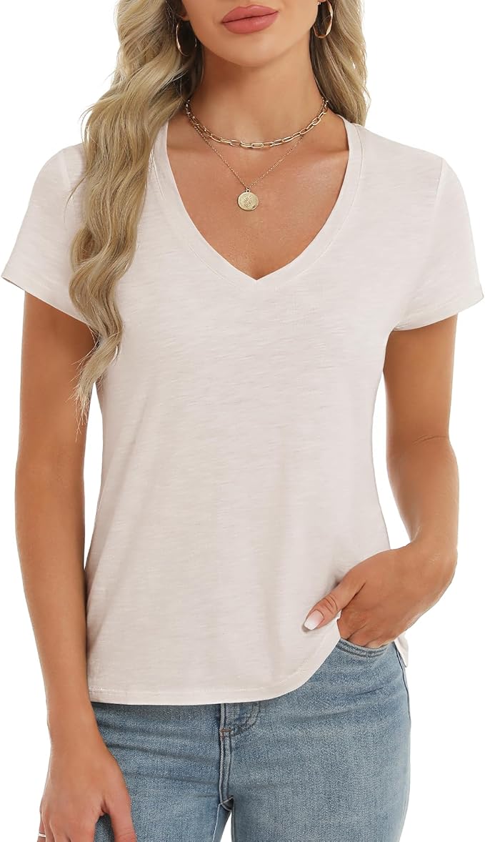 Stelle Womens T Shirts Short Sleeve V Neck Basic Tee Casual Loose Fit Tops Lightweight Soft Summer Outfits Clothes