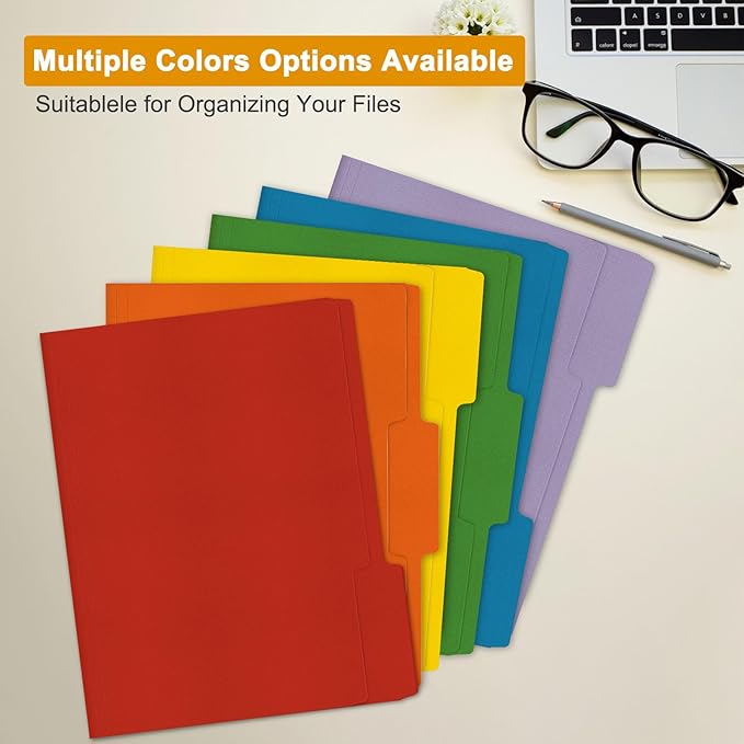 ViVin File Folders, Fits 8.5 x 11 Letter Size Paper, 1/3-Cut Tabs, 36 Pack Manilla Colored File Folders, Perfect for Home, Office, and School Documents File Paper(Multicolored)