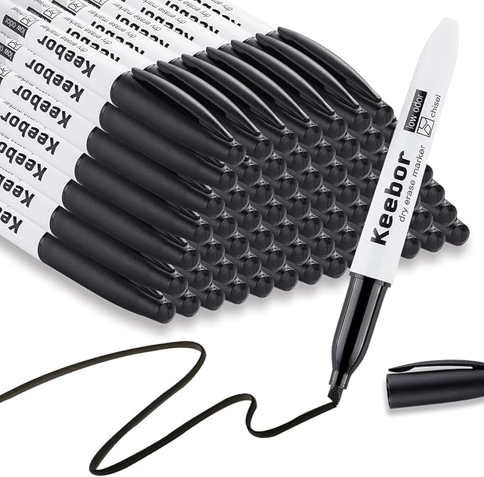 Chisel Tip Dry Erase Markers, 72 Pack Black Marker, Low-Odor White Board Markers, Office & School Supplies