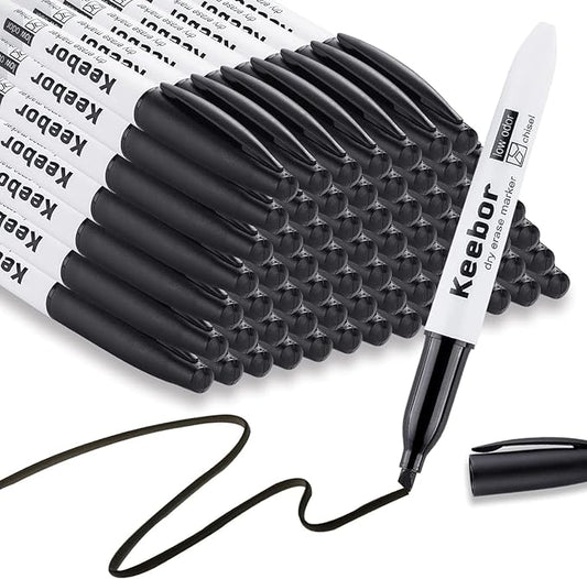 Chisel Tip Dry Erase Markers, 72 Pack Black Marker, Low-Odor White Board Markers, Office & School Supplies