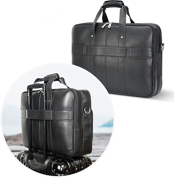 Polare X-Large 18" Full Grain Leather Briefcase For Men Business Travel Case Messenger Bag Fits 17.3" Laptop